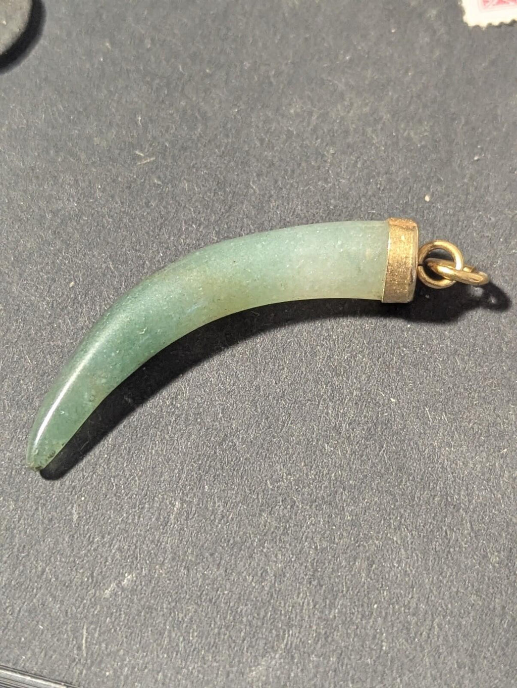 Vintage Carved Natural Green Jade Jadeite Tooth Charm Pendant