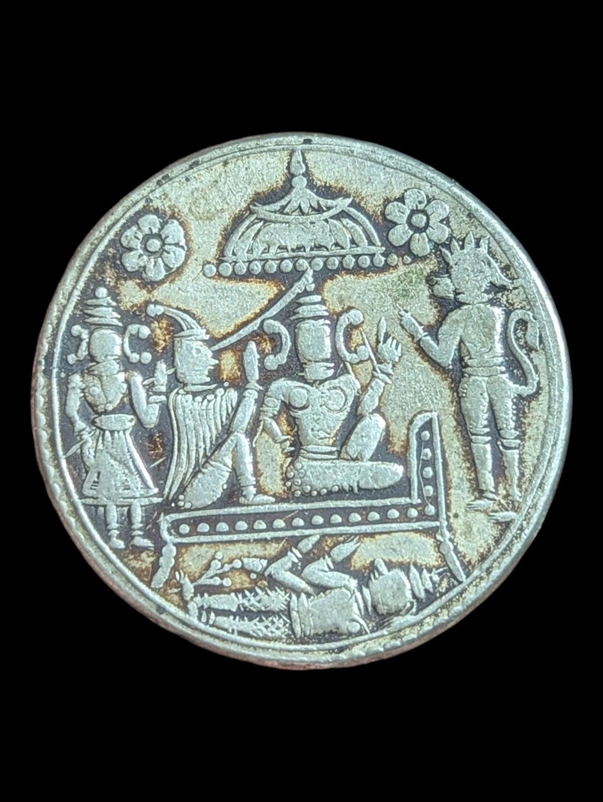 India-Great-Hindu-Ram darbar Token Silvered Unlisted Variety Plant STAR**