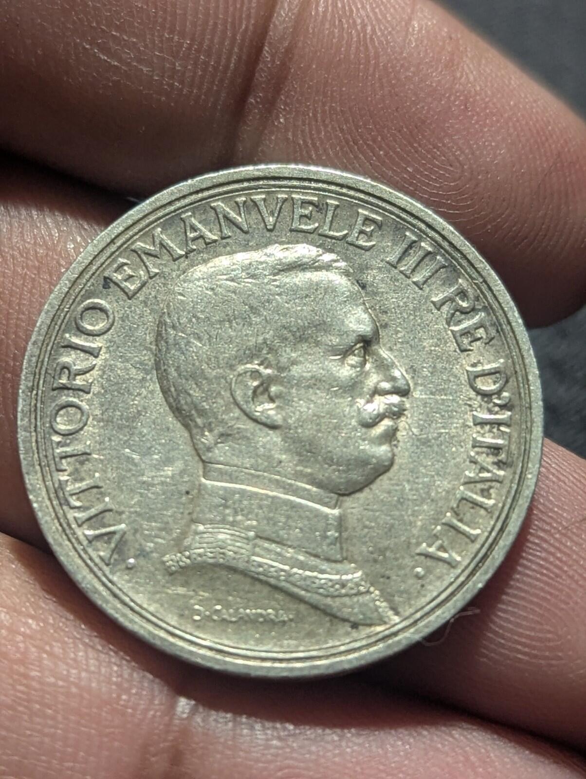 Italy 1916 Unc 2 Lire Lira Silver Coin Quadriga Victor Emmanuel III Nice Patina