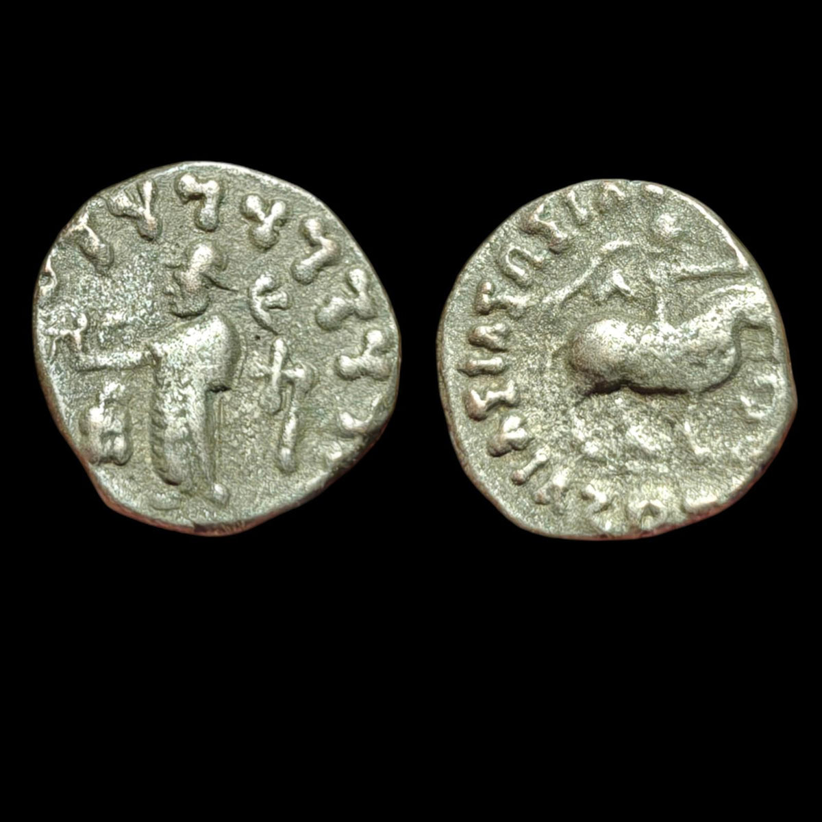 Indo Scythian Kingdom, Azes II 35 BC- 5 AD Billon Drachm Coin %
