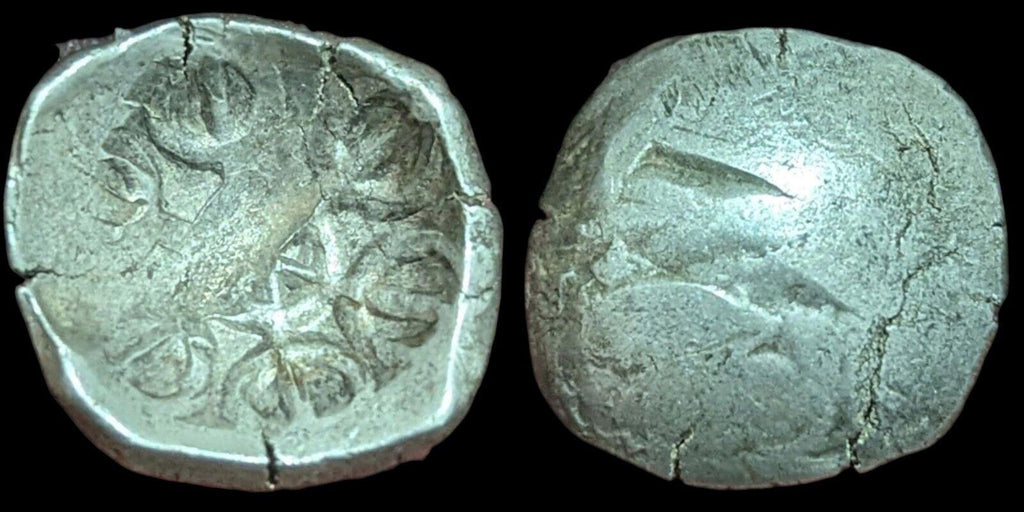⭐INDIA⭐ Ancient GANDHARA JANAPADA Authentic OLD 600 B.C. Silver Coin Bowl shape