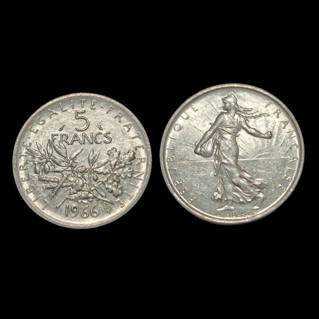 1966 FRANCE Grande Pièce de 5 Francs en Argent avec La Semeuse FEMME19#