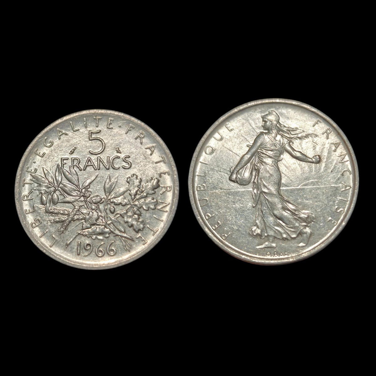 1966 FRANCE Grande Pièce de 5 Francs en Argent avec La Semeuse FEMME19#