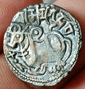 #X35#Indian OHINDA DYNASTY Samanta Deva HORSE & BULL SILVER coin BEAUTIFUL GRADE