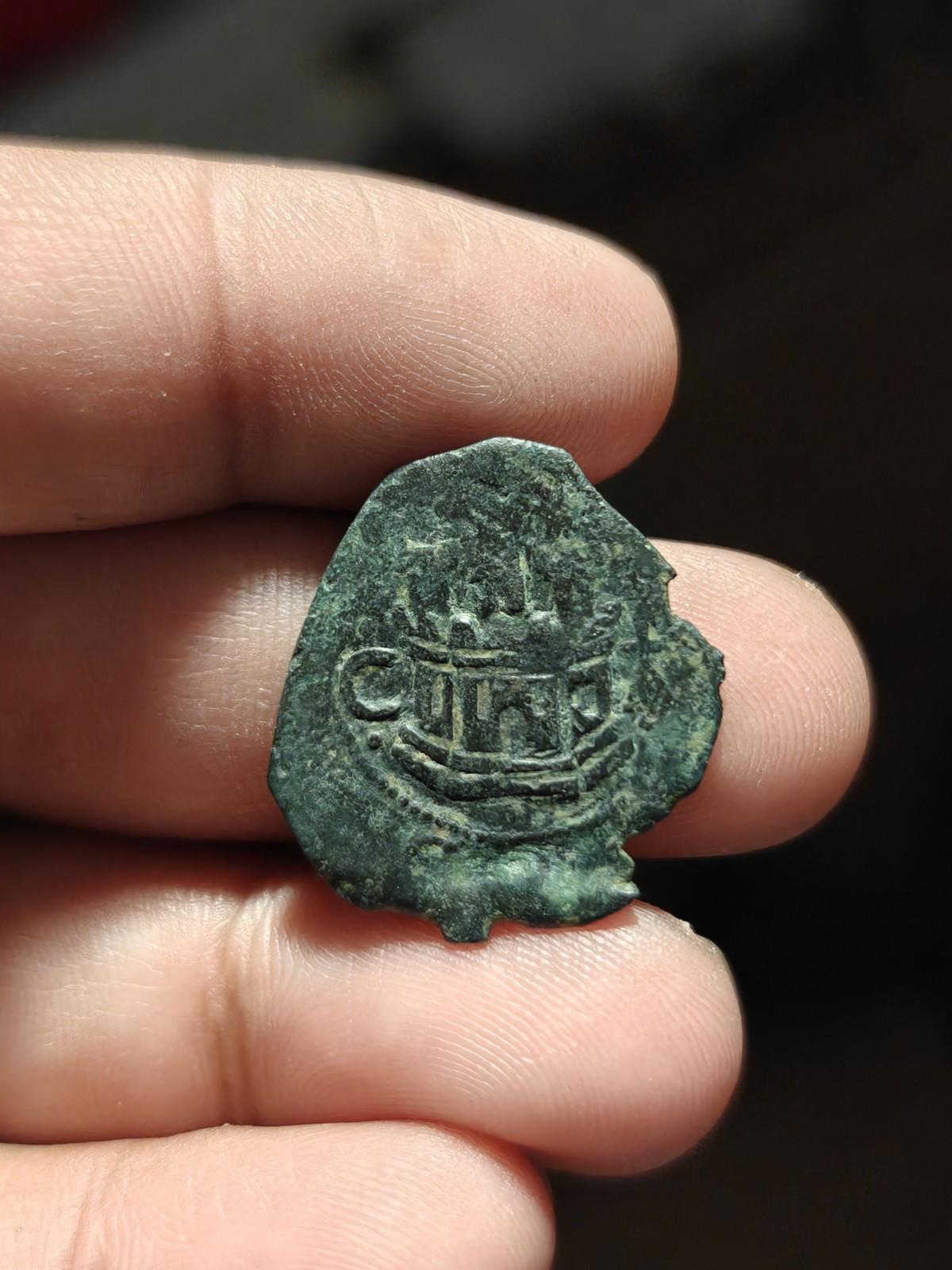 西班牙马拉维迪硬币 查理二世 1520-1566 铜币 城堡 狮子 稀有