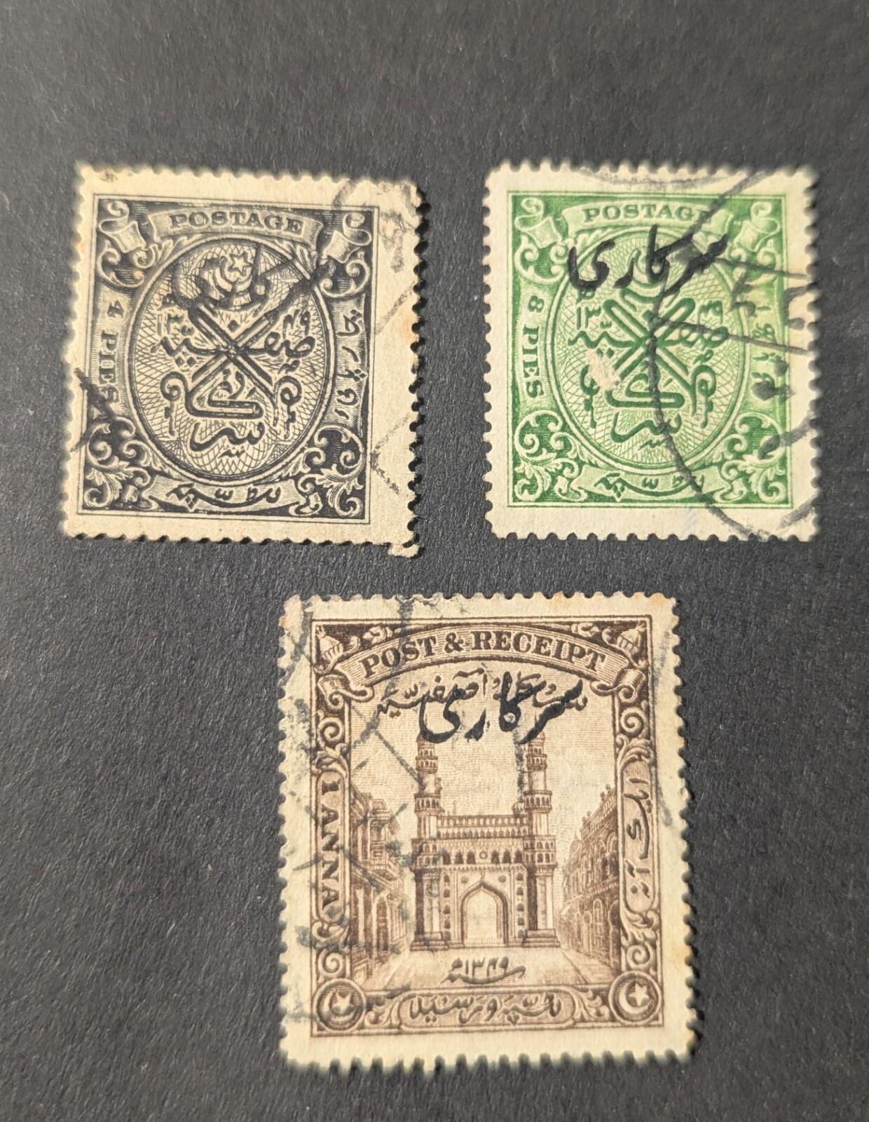 HYDERABAD, INDIA, OFFICIAL, Sc#39, SC47 And 1933 1a. Brown, lhm. 3 Postage Lot