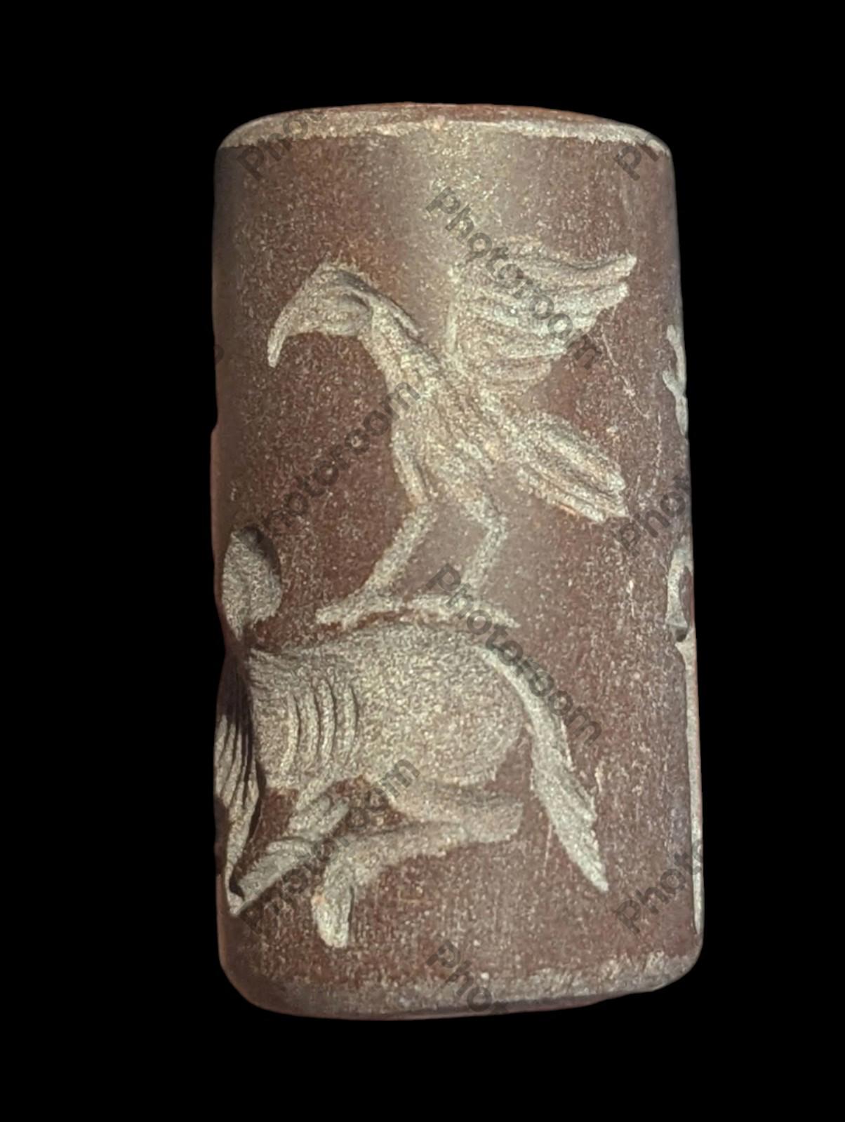 Agate Stone King Ancient Near Eastern Cylinder Intaglio Bead - Numis Hobby Shop