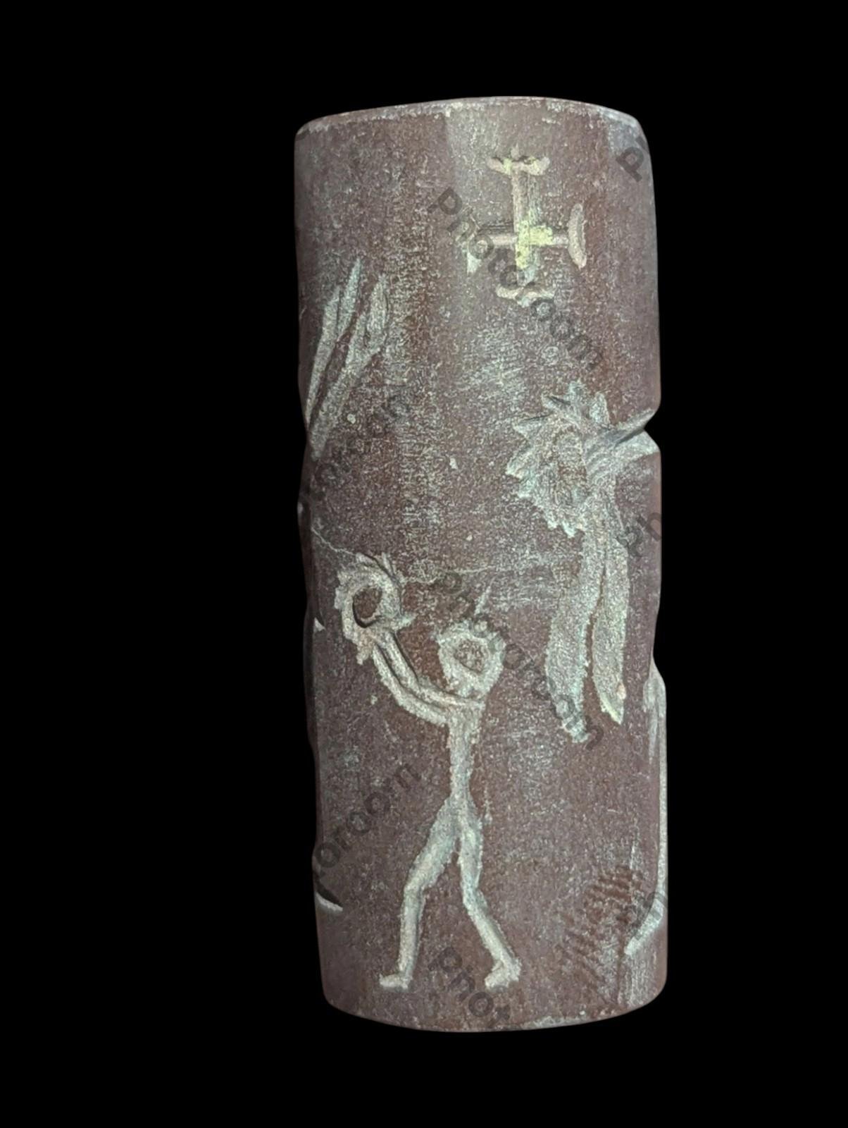 Agate Stone King Ancient Near Eastern Cylinder Intaglio Bead - Numis Hobby Shop