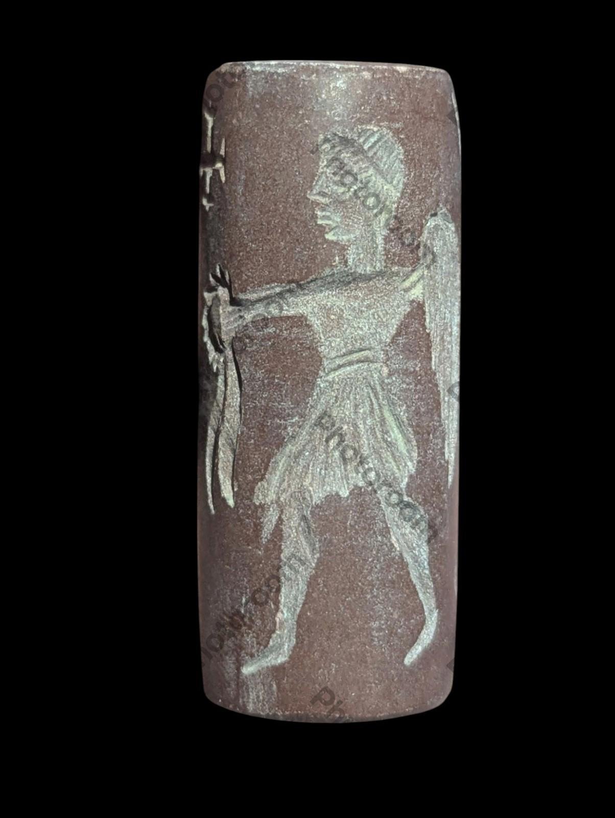 Agate Stone King Ancient Near Eastern Cylinder Intaglio Bead - Numis Hobby Shop