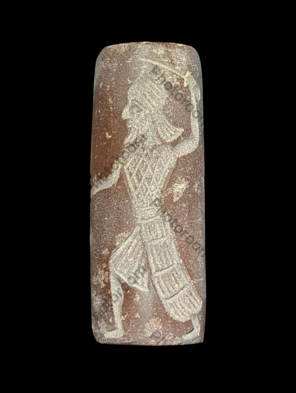 Agate Stone King Ancient Near Eastern Cylinder Intaglio Bead - Numis Hobby Shop