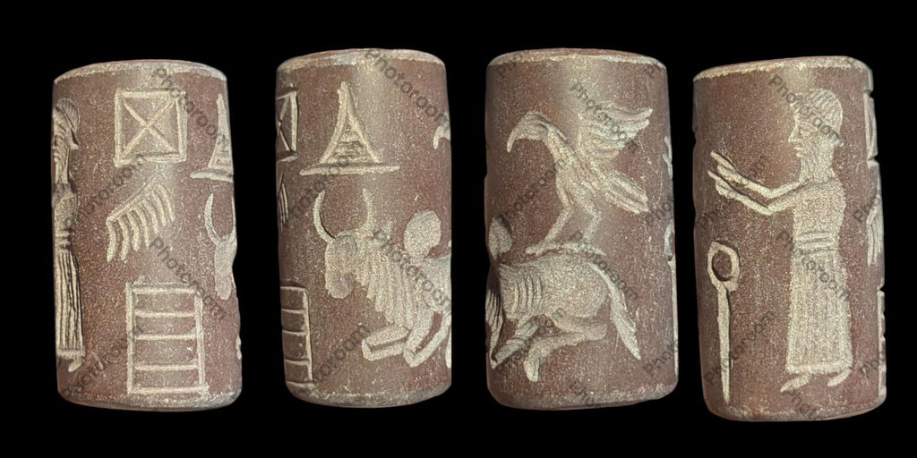 Agate Stone King Ancient Near Eastern Cylinder Intaglio Bead - Numis Hobby Shop