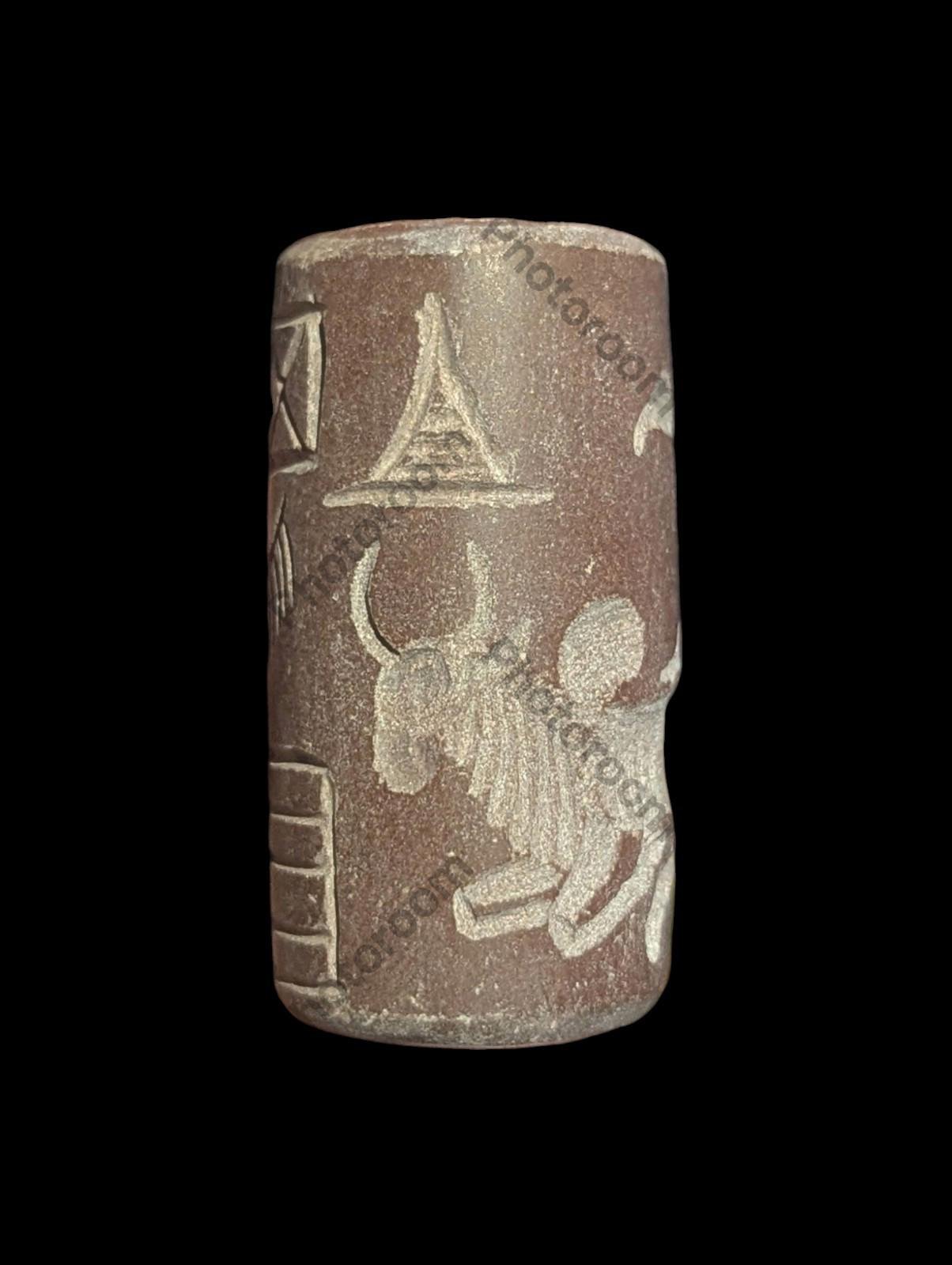 Agate Stone King Ancient Near Eastern Cylinder Intaglio Bead - Numis Hobby Shop