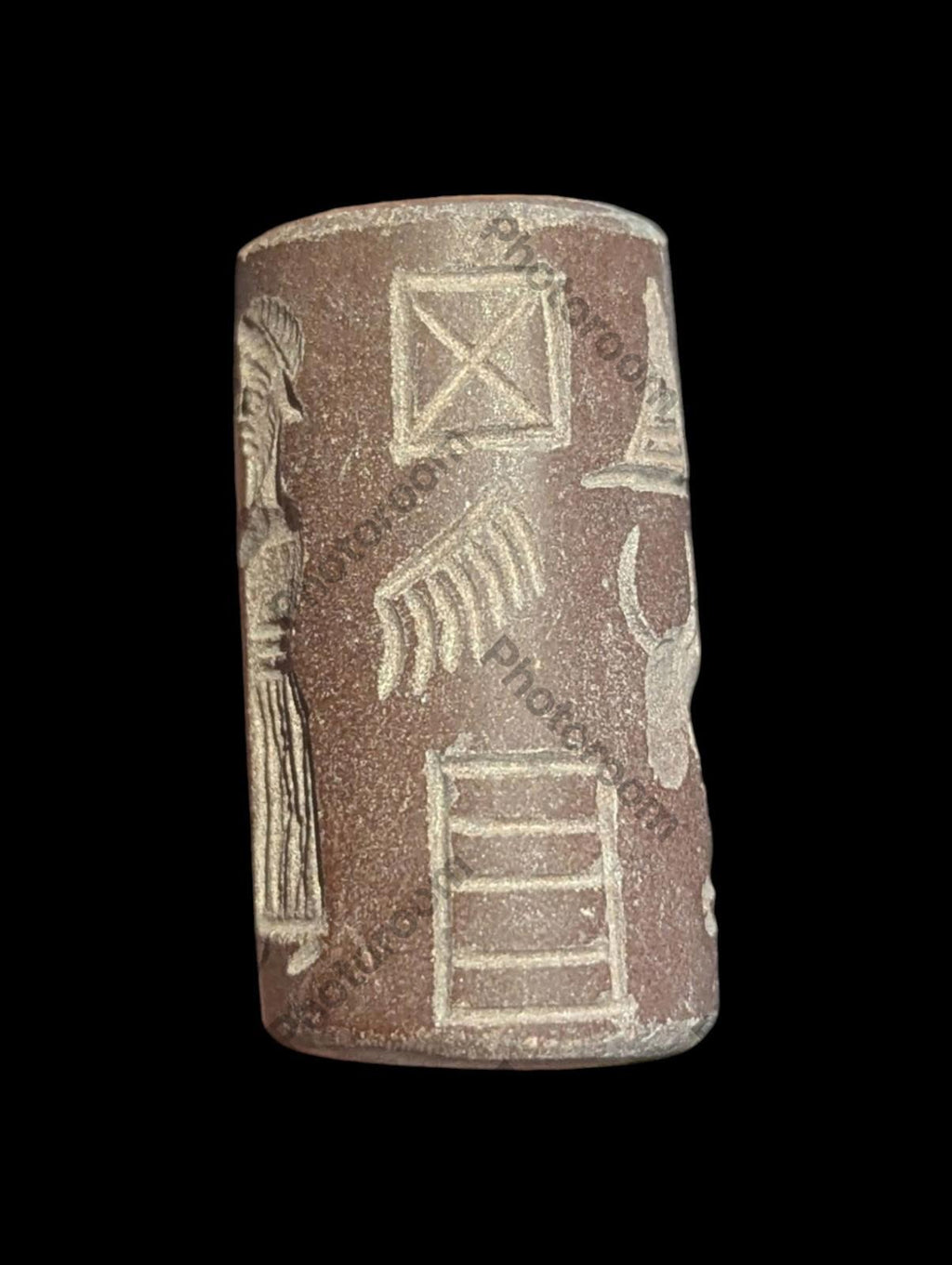 Agate Stone King Ancient Near Eastern Cylinder Intaglio Bead - Numis Hobby Shop