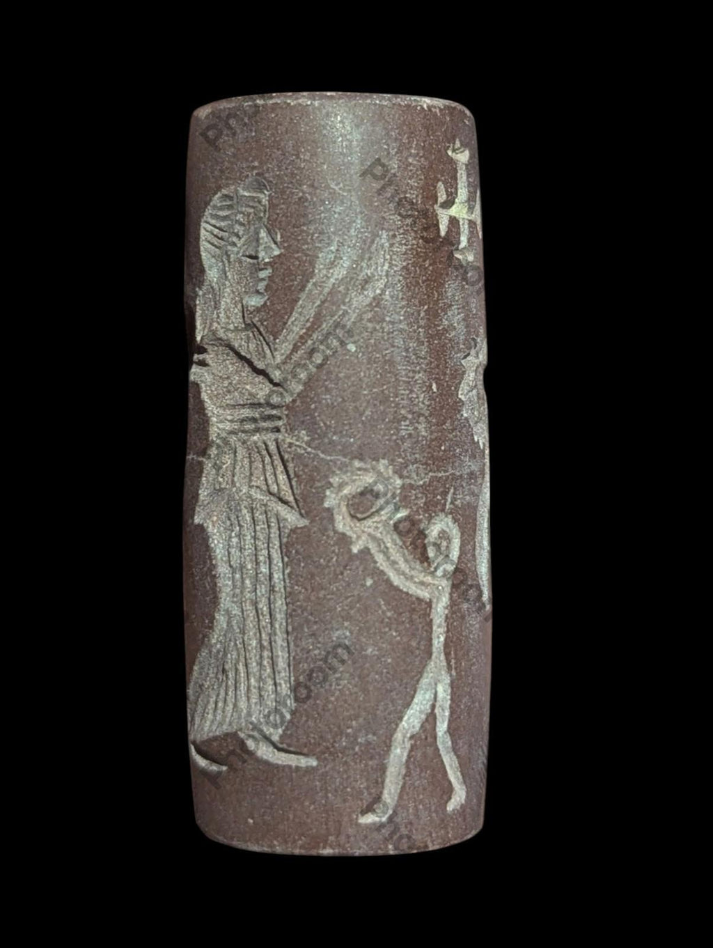 Agate Stone King Ancient Near Eastern Cylinder Intaglio Bead - Numis Hobby Shop