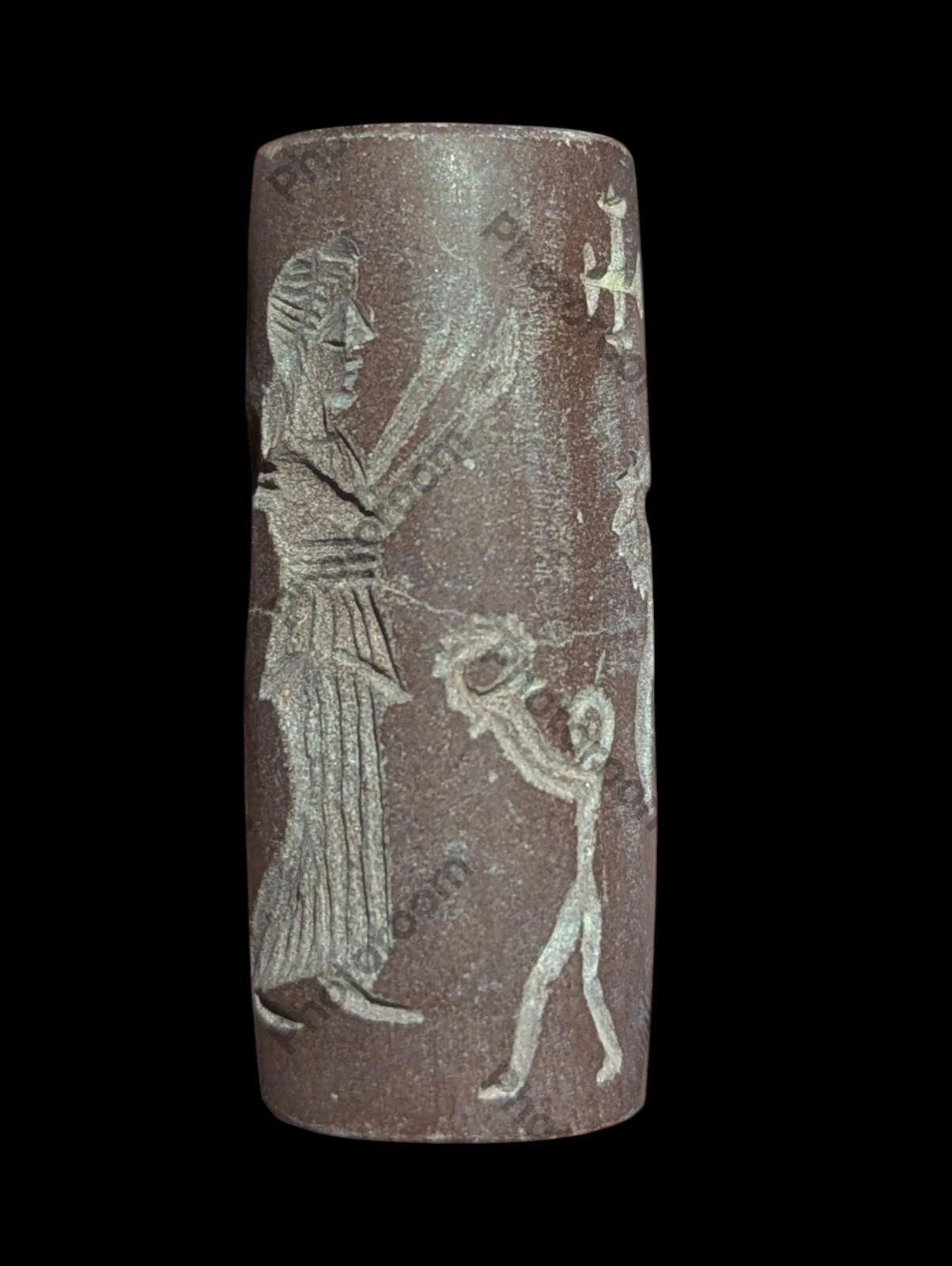 Agate Stone King Ancient Near Eastern Cylinder Intaglio Bead - Numis Hobby Shop