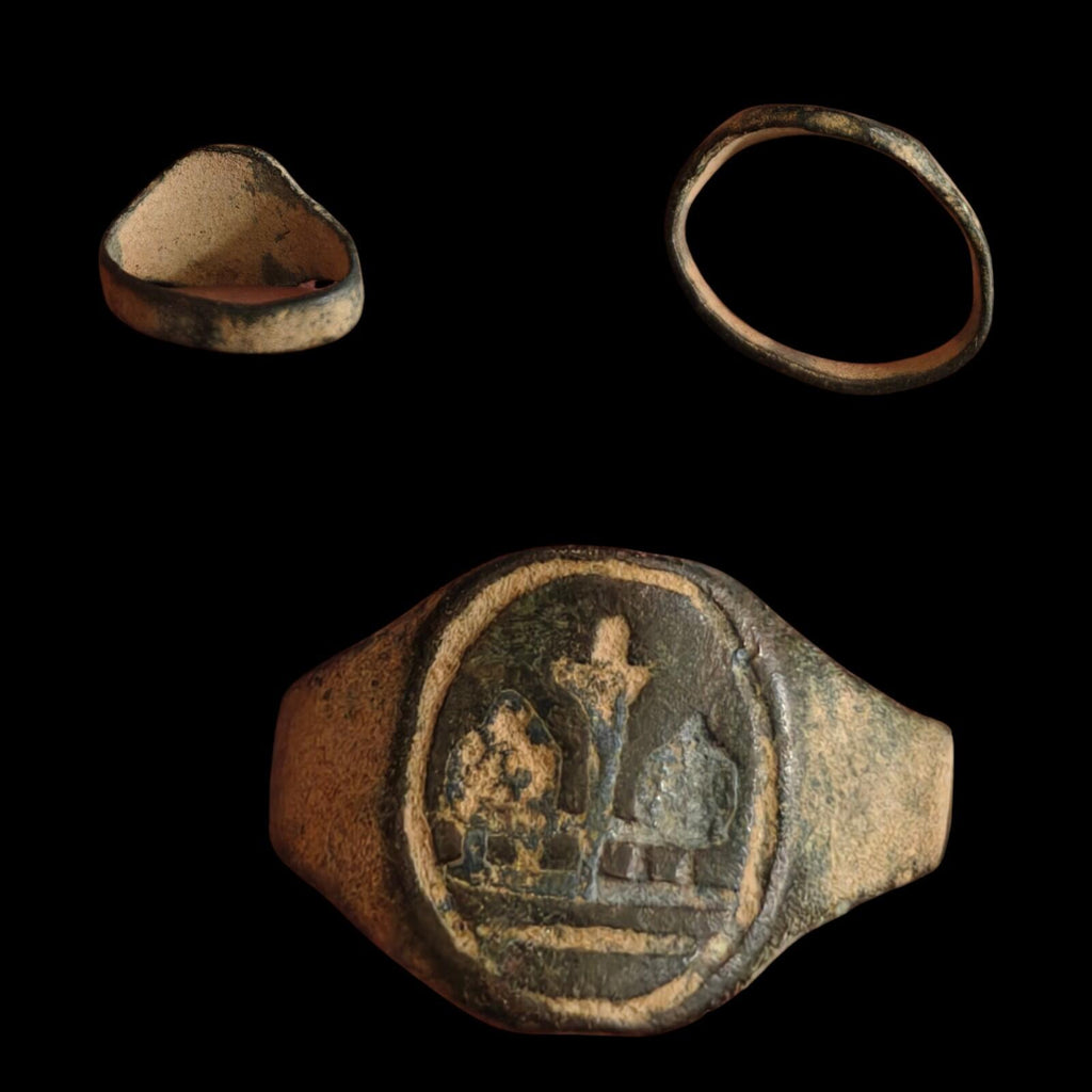 Ancient Bronze Ring GENUINE Roman Byzantine Ornamented Collectible Dark Patina - Numis Hobby Shop