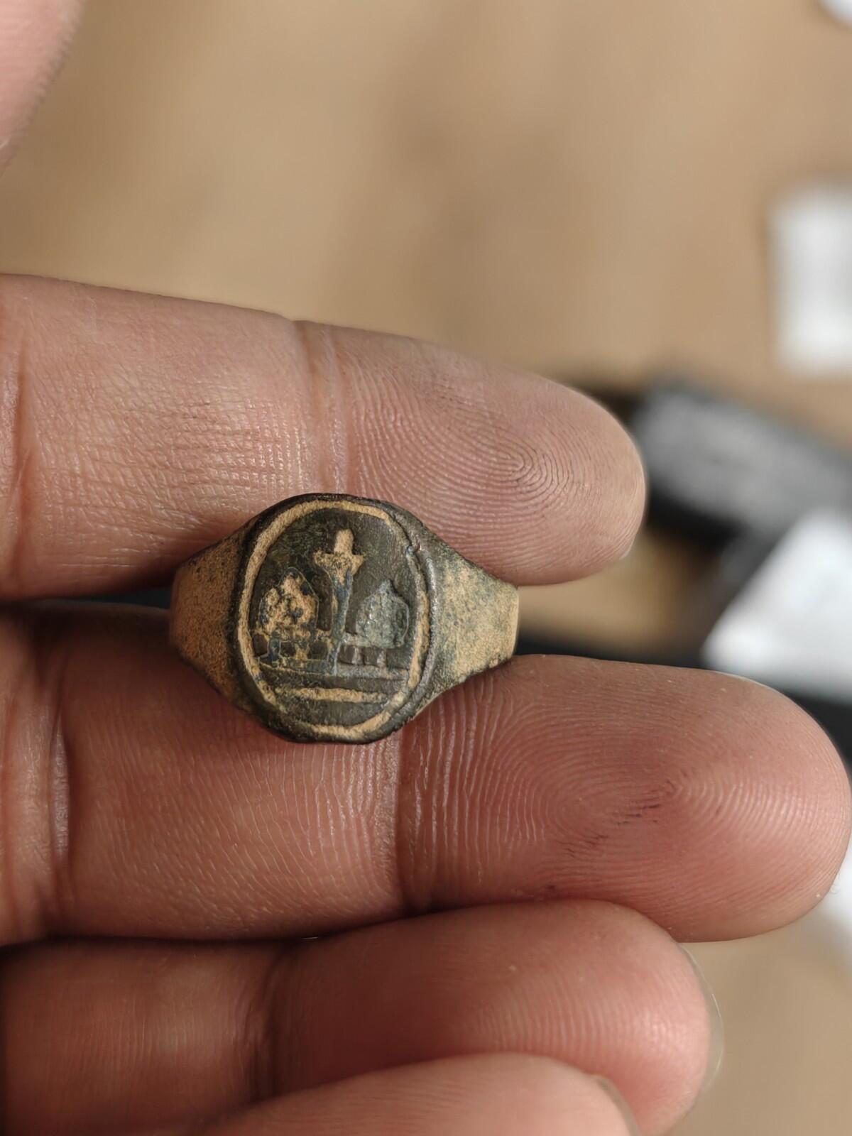 Ancient Bronze Ring GENUINE Roman Byzantine Ornamented Collectible Dark Patina - Numis Hobby Shop