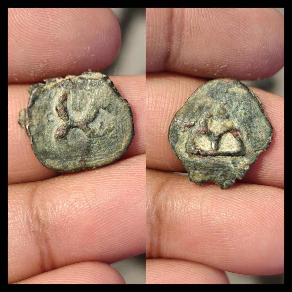 Ancient India Coin Quarter Karshapana Taxila AE16mm Moon Hill - Numis Hobby Shop