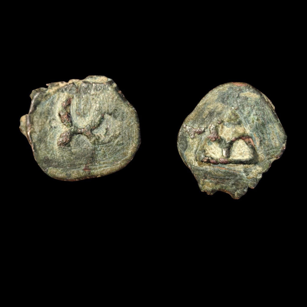 Ancient India Coin Quarter Karshapana Taxila AE16mm Moon Hill - Numis Hobby Shop