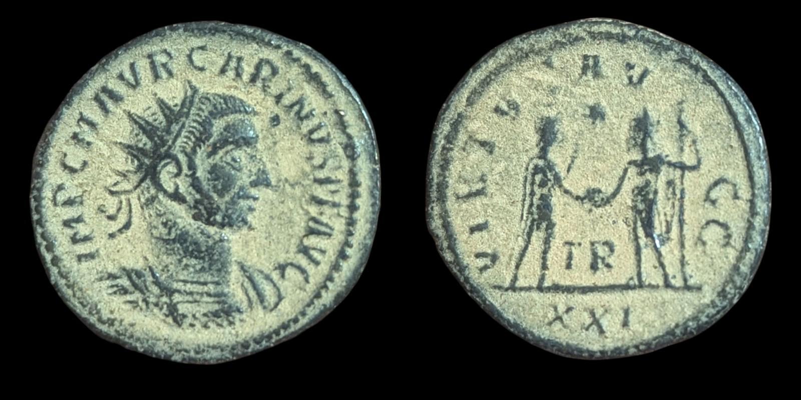 Ancient Roman Coin Carinus, 283 - 285. Antoninianus Tripolis Zeus Global Victory - Numis Hobby Shop