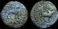 Royaume indo-scythe, Azes I - Ancienne pièce de monnaie grecque authentique, Bœuf, Lion