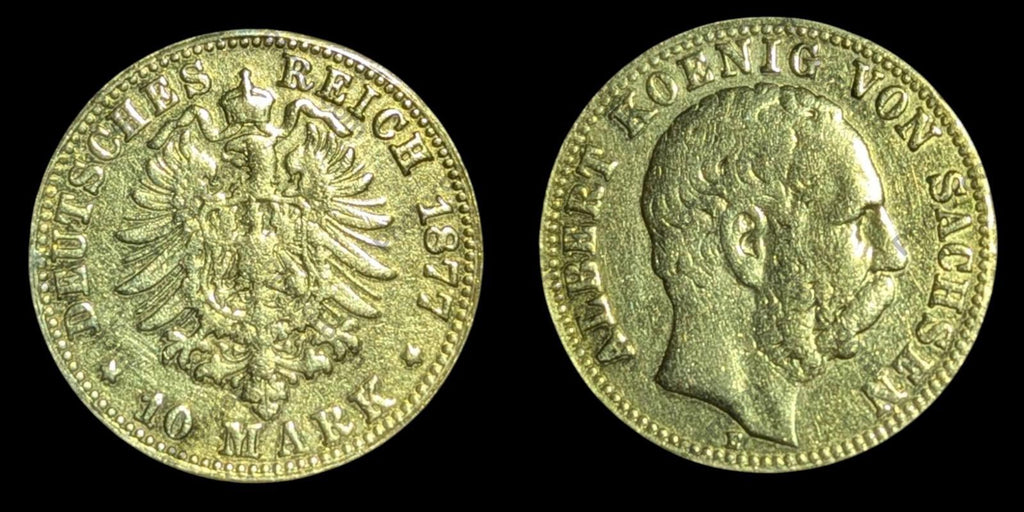 Allemagne - États allemands, Royaume de Saxe, lignée albertine, 10 marks en or, 1877
