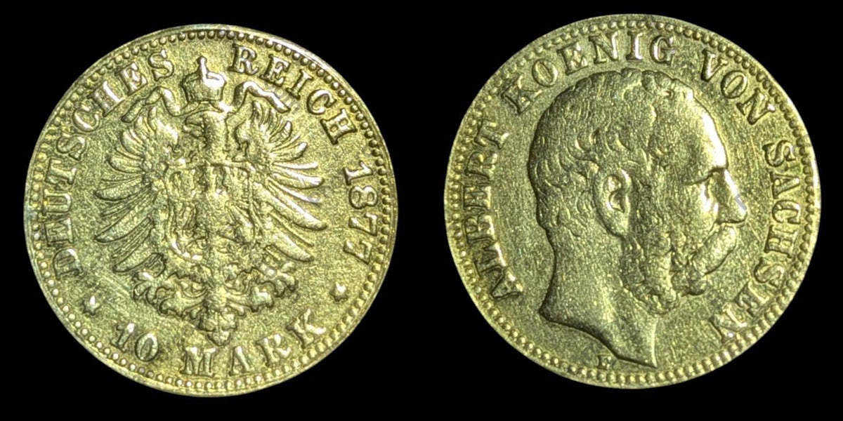 Allemagne - États allemands, Royaume de Saxe, lignée albertine, 10 marks en or, 1877
