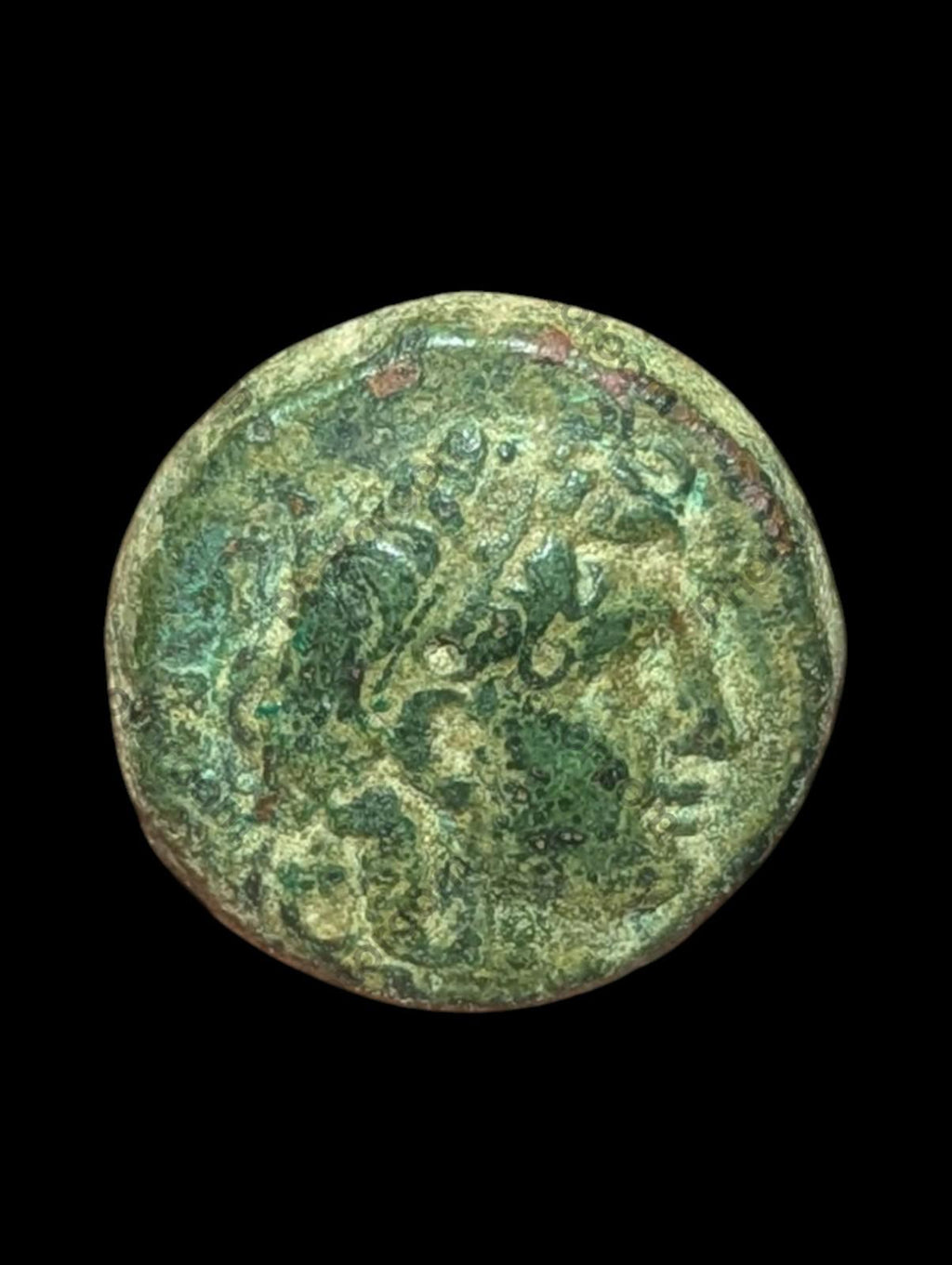 古希腊青铜色特里丰塞琉古国王公元前142年马其顿头盔硬币#