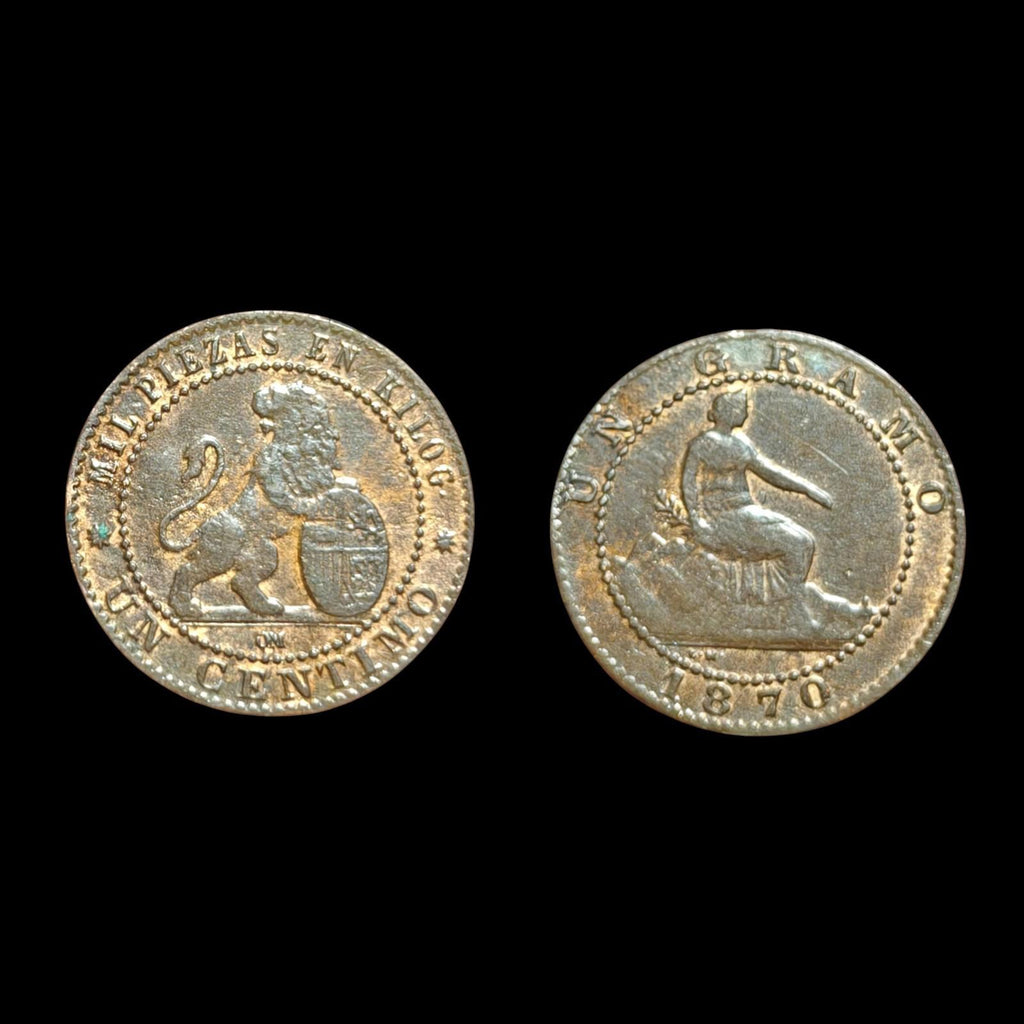 Espagne Provisoire 1 Centimo (1,01 gramme) 1870 Barcelone OM Superbe Grade
