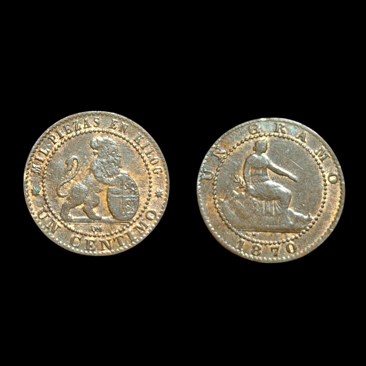 Espagne Provisoire 1 Centimo (1,01 gramme) 1870 Barcelone OM Superbe Grade