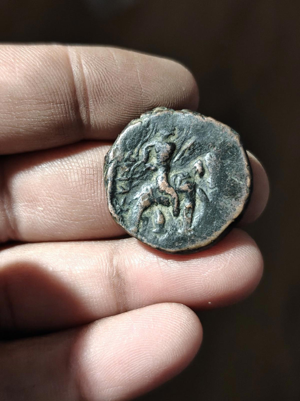 HUVISHKA Kushan Empire INDIA Ancient Authentic Greek Coin MAO ELEPHANT#