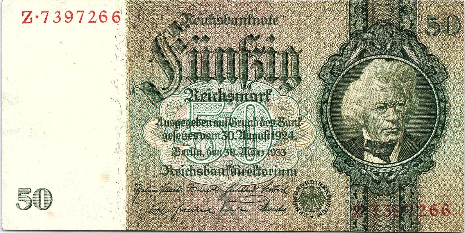 50 REICHSMARK GERMANY REICHSBANKNOTE 1933 Better Grade