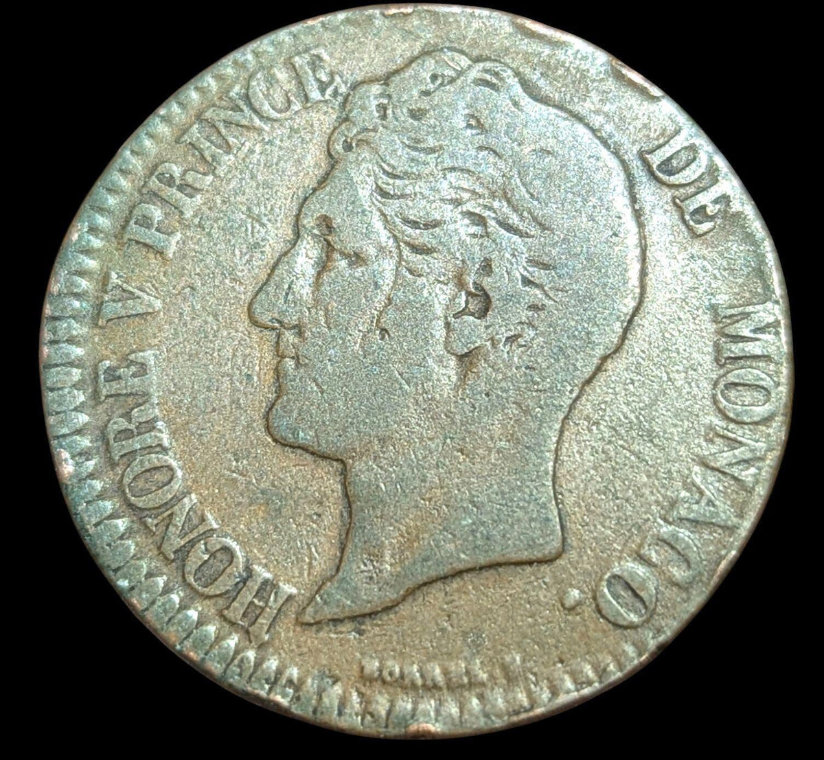 5 Centimes 1837 Monaco Honore V . Kupfer