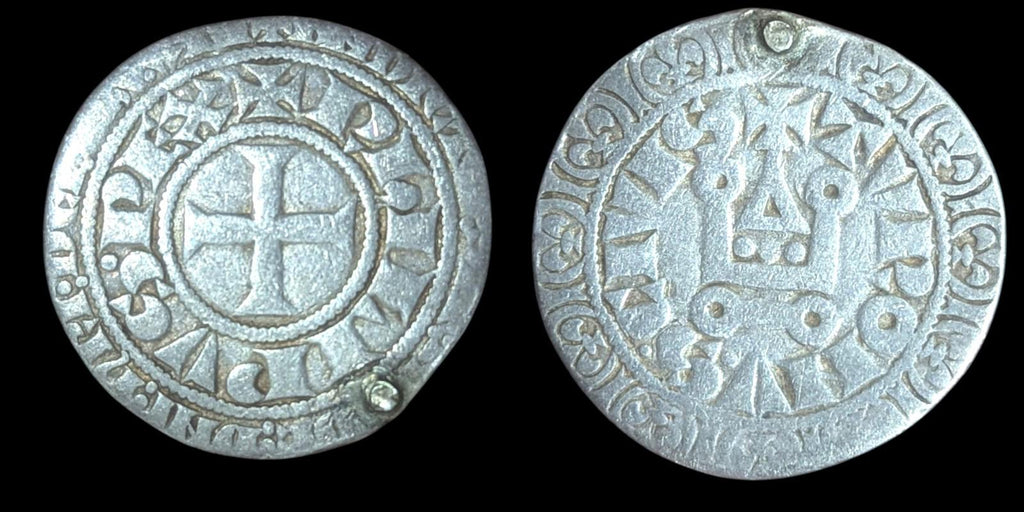 法国。腓力四世，1285-1314年在位。格罗斯图尔努瓦银币，长O稀有版别