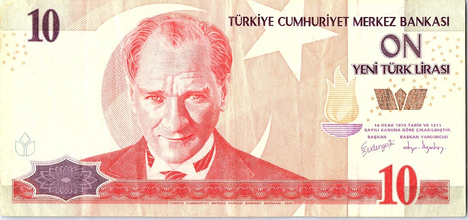 Random Turkey  10  New Lira  ND. 2005 Circulated Banknote