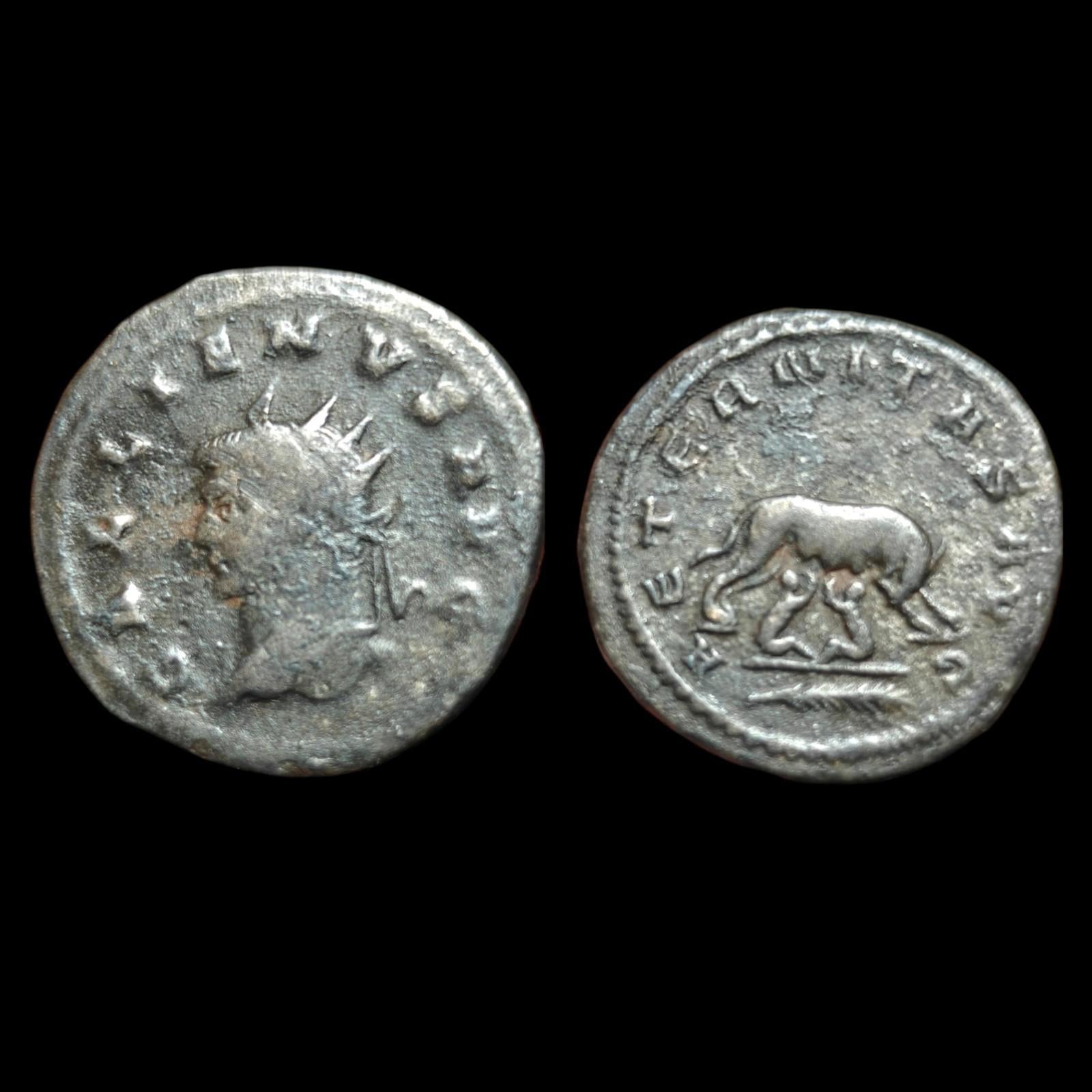 Archaios | Antoninien romain Gallien Alexandrie Troade Louve et jumeaux