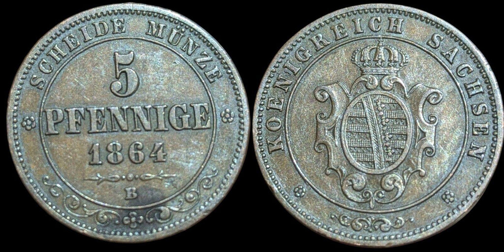 German States, SAXONY-ALBERTINE, Johann, 5 Pfennig, 1864 Coin