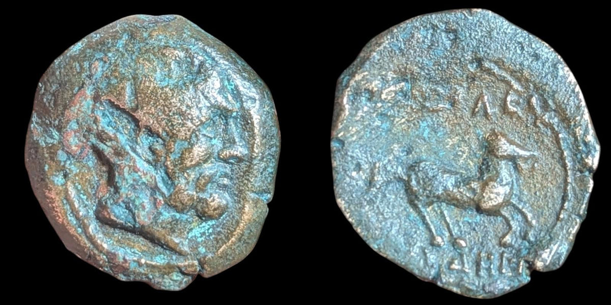 Ancient : Indo-Greeks, King of Bactria, Euthydemos c. 230-190 BC Copper Chalkon