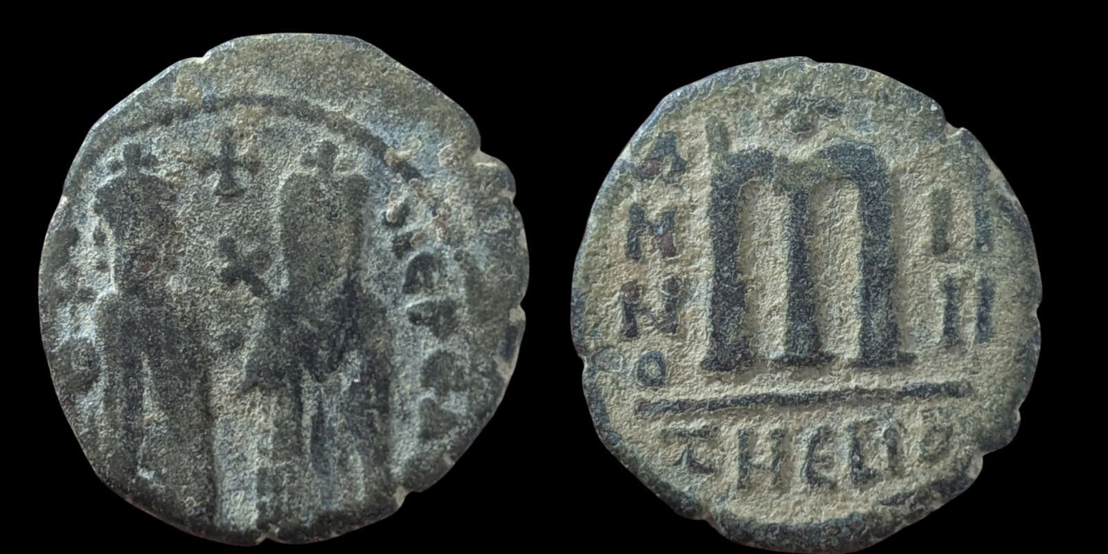 JUSTIN II & SOPHIA 565AD Thessalonica Follis Ancient Byzantine Coin