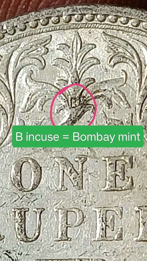 #V91#Victoria British India silver Rupee 1891 Bombay mint B mint mark. Top grade