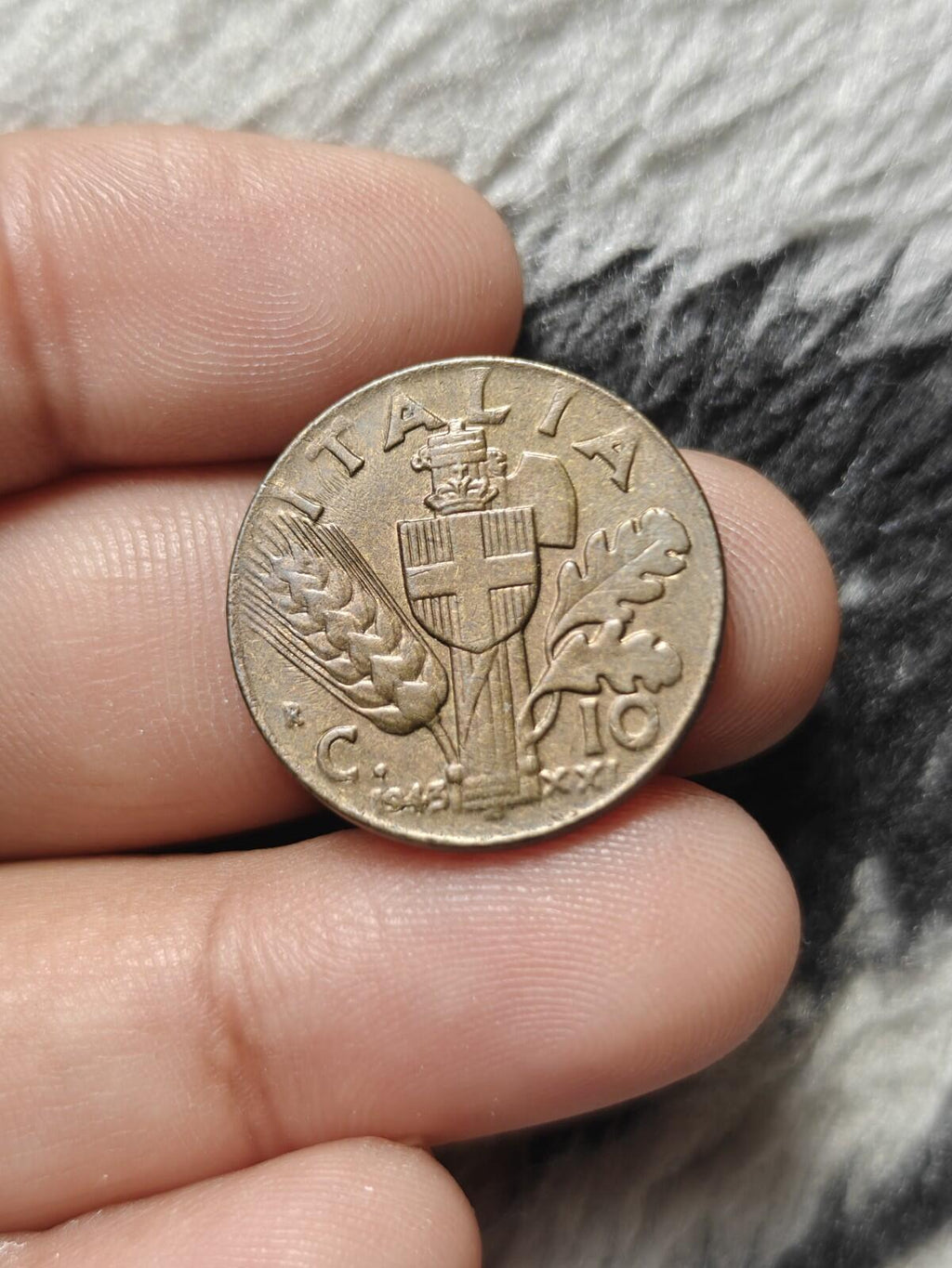 ITALY Vittorio Emanuele III 1943 R 10 CENTESIMI, WWII COIN