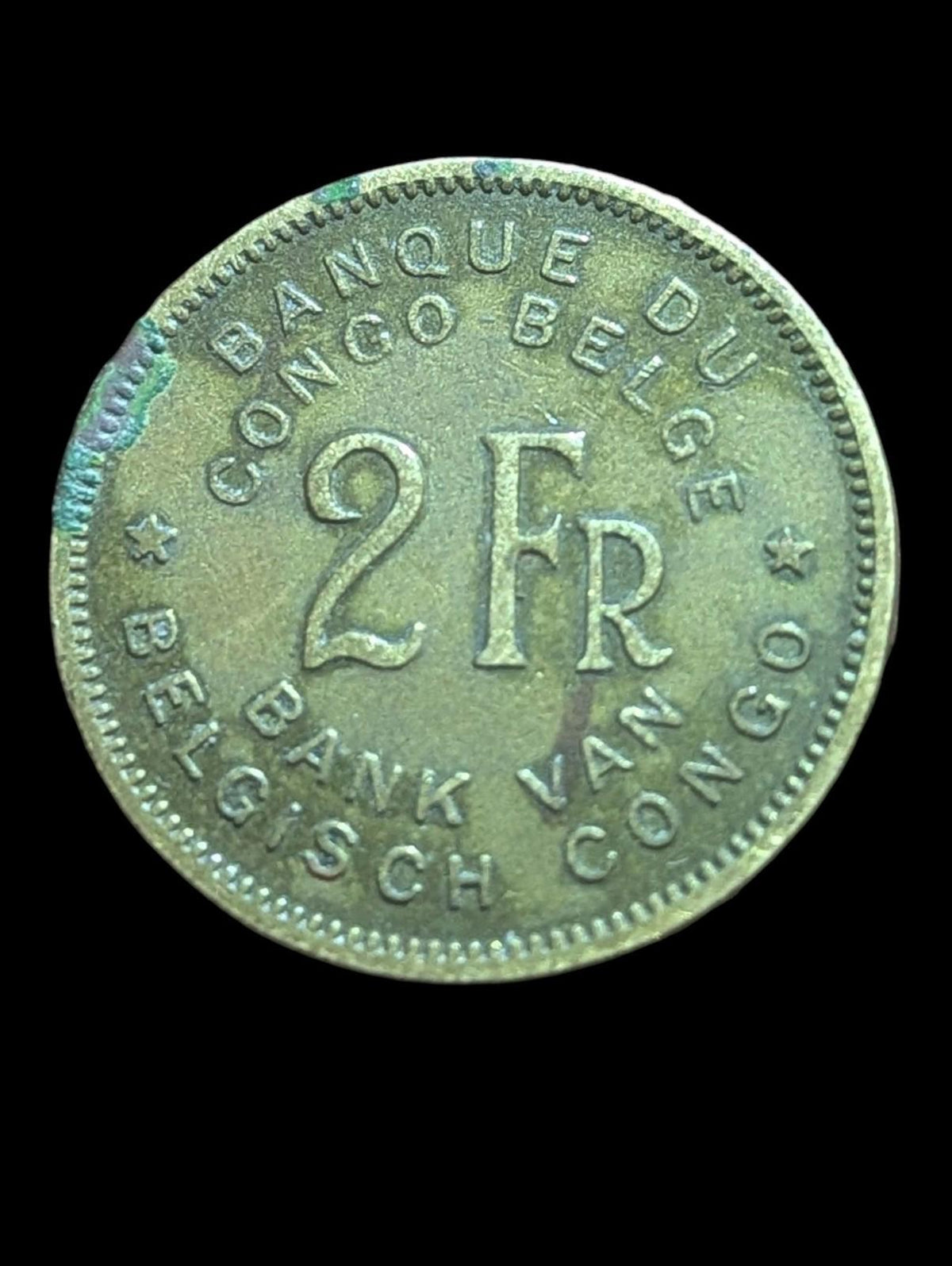 🧭 🇨🇩 CONGO BELGIUM 2 FRANCS 1947 ELEPHANT