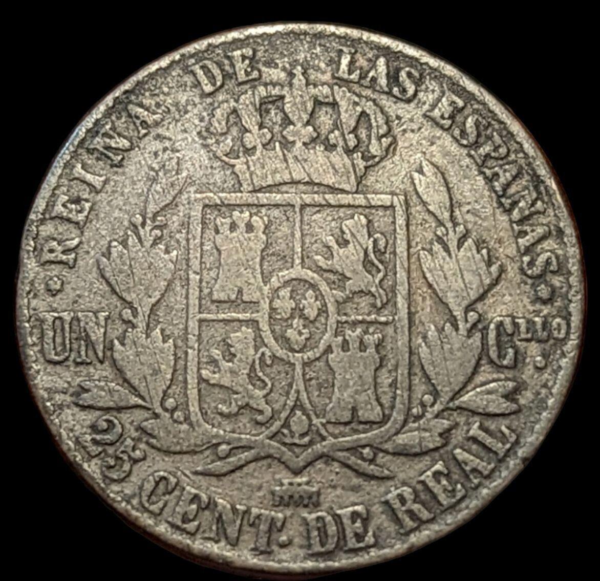 ESPAGNE 🇪🇸 25 CENTIMES 1858 ISABELLE II B46
