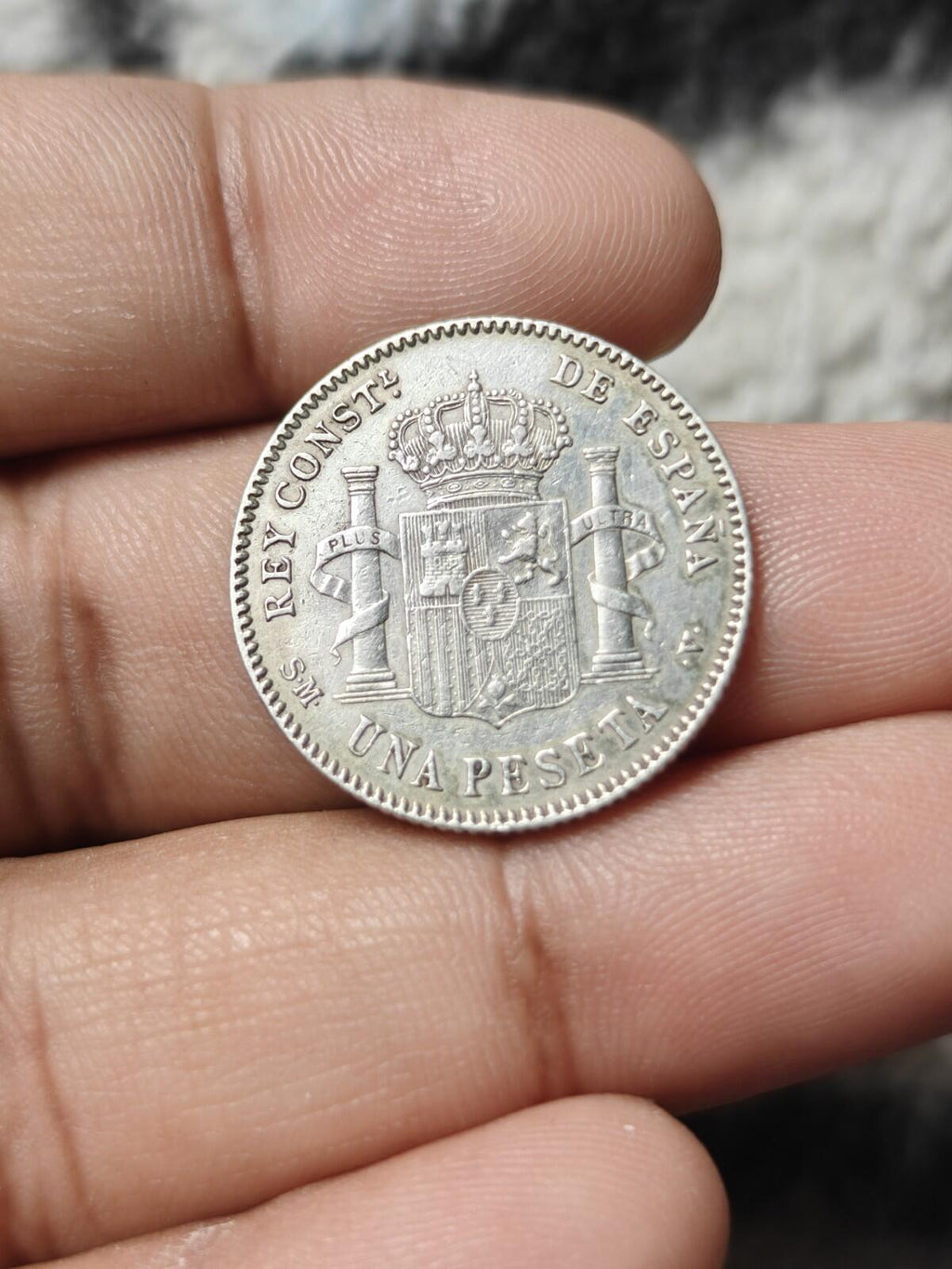 1901年西班牙阿方索十三世1比塞塔3号肖像银币未流通品相