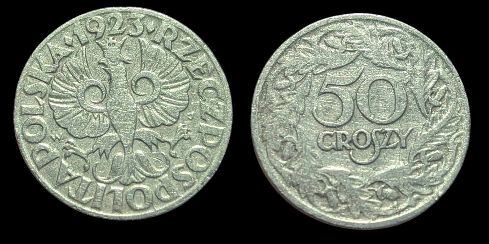 OLD COIN OF POLAND 50 GROSZY 1923 SECOND REPUBLIC II RZECZPOSPOLITA POLSKA
