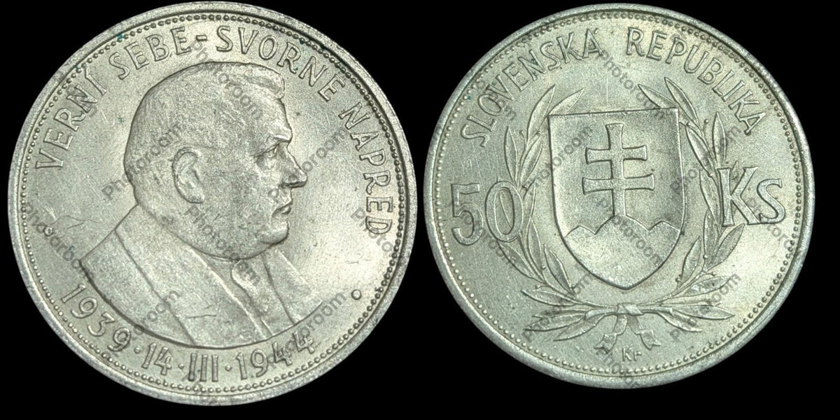 1944 SLOVAKIA REPUBLIC Jozef Tiso VINTAGE Silver 50 Korun Slovakian Coin