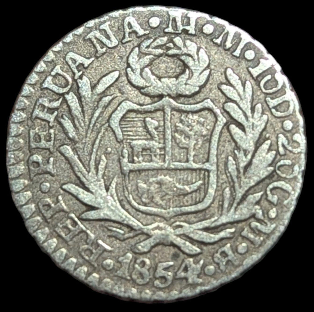 1/2 Real 1850 M.B Silver Peru Coin KM 144.7 Wow Grade