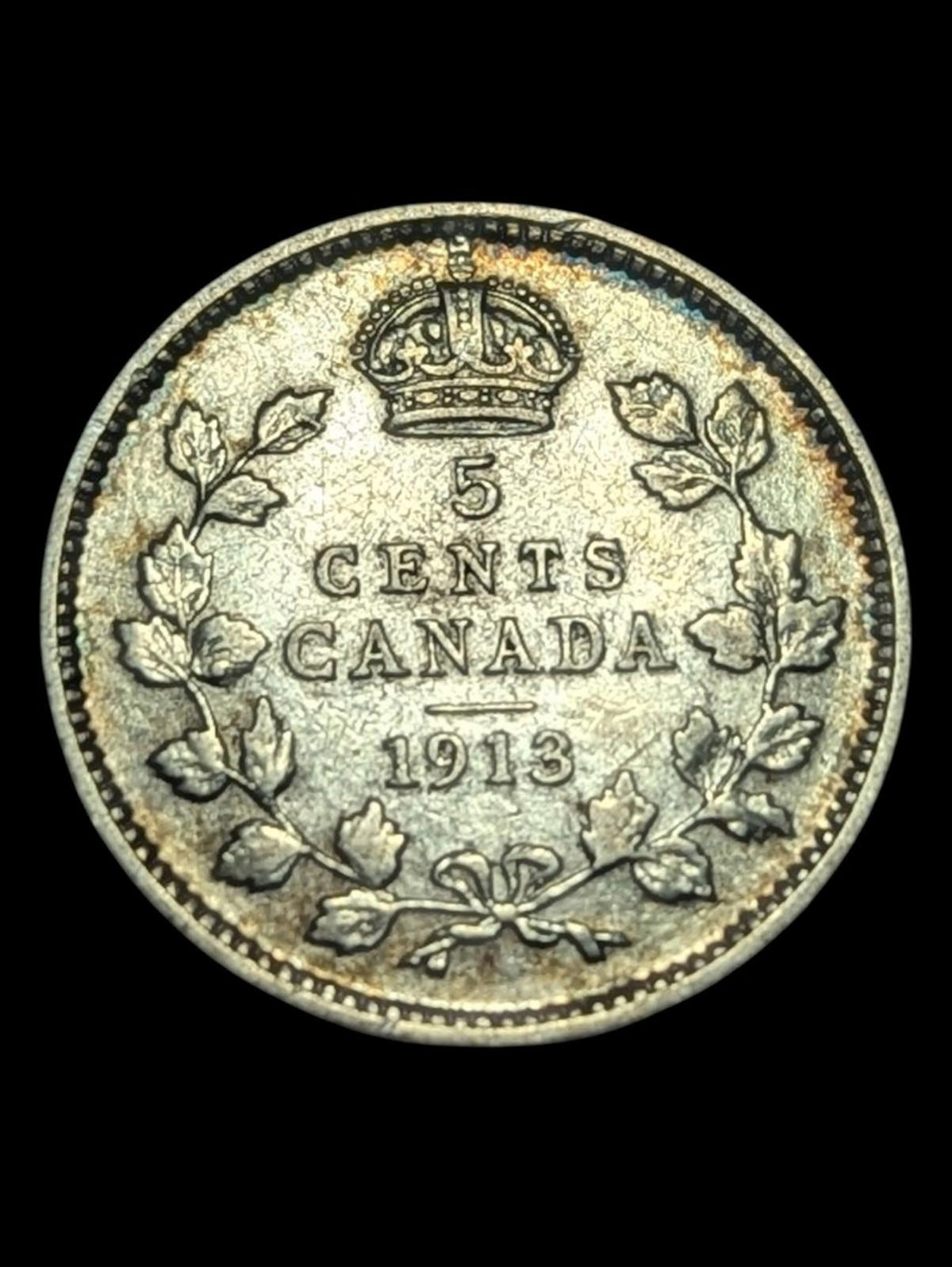 Canada 1913 - 5 Cents, Wow Grade - George V .925 Silver KM#22