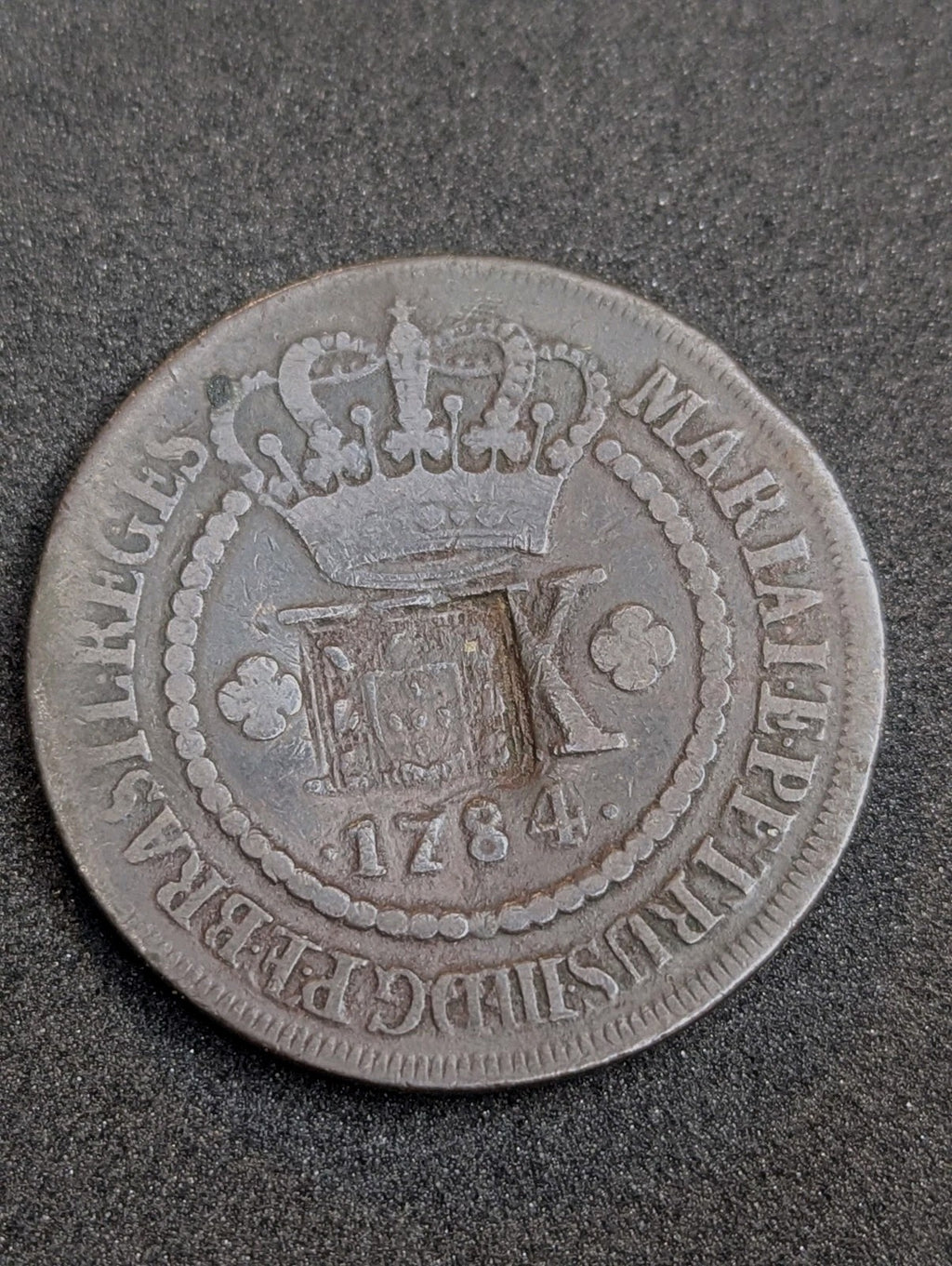 巴西，玛丽亚一世，20雷亚尔，1784年，加盖，铜，品相较好