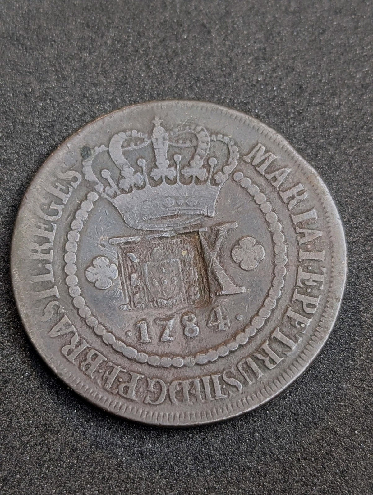巴西，玛丽亚一世，20雷亚尔，1784年，加盖，铜，品相较好
